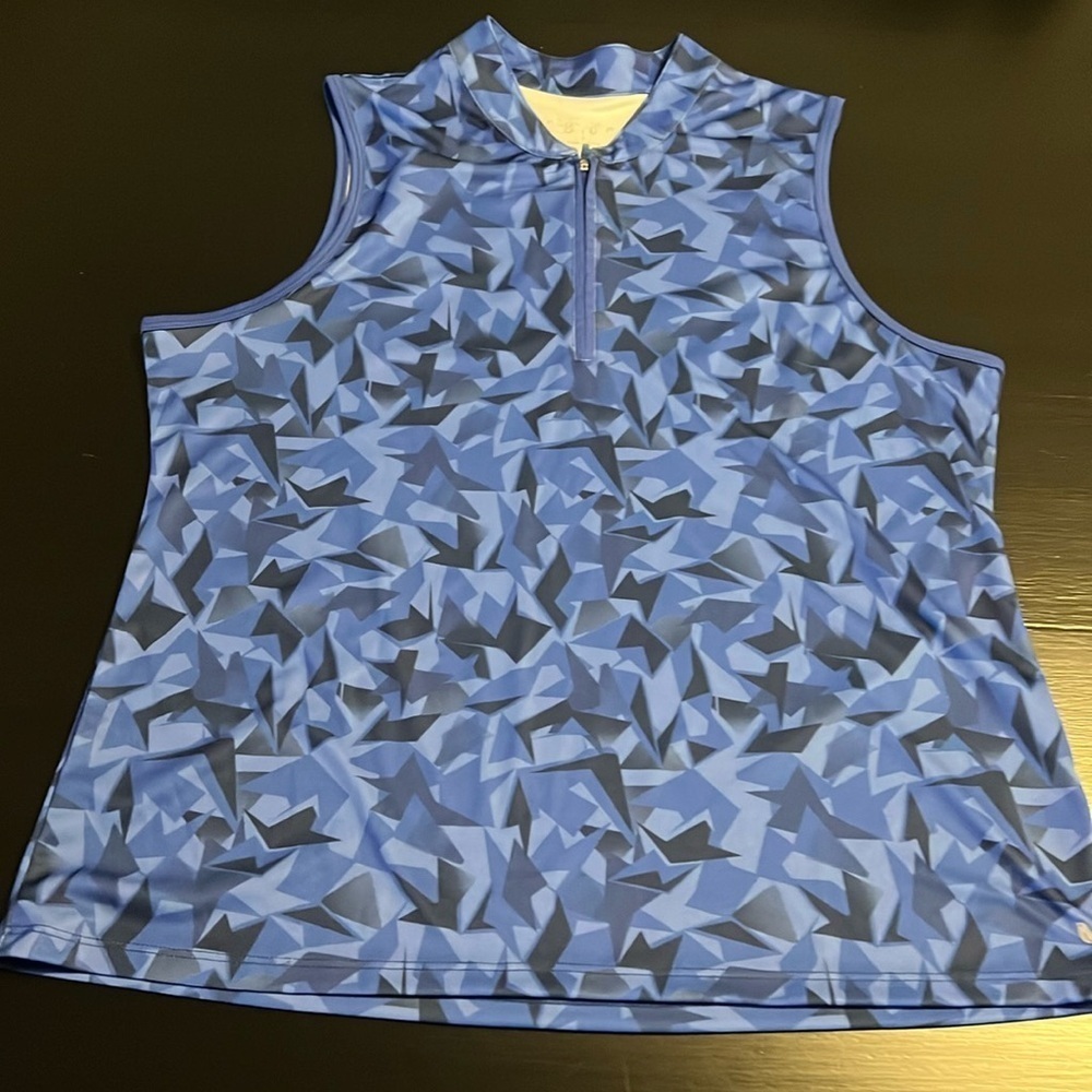 18Birdies Womens Golf Tank Top Blue Geometric Camo Quarter Zip Large‎